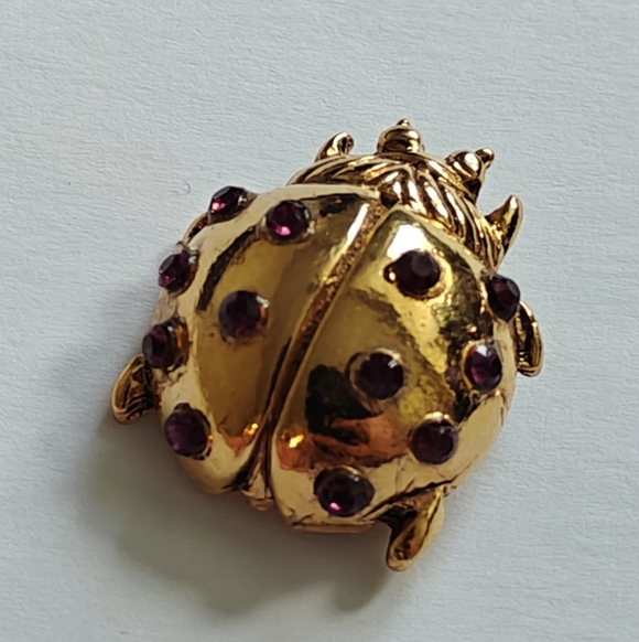Vintage Rene Gouin Ladybug Brooch with Purple Amethyst Glass Accents - Picture 8 of 12